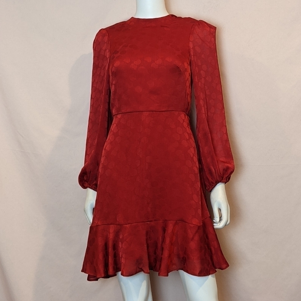 Maison Tara Red Tie Neck Long Sleeve Mini Christmas Holiday Dress size 4